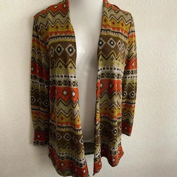 💥Multicolor Multi Print Long Sleeve Cardigan M - Picture 1 of 7